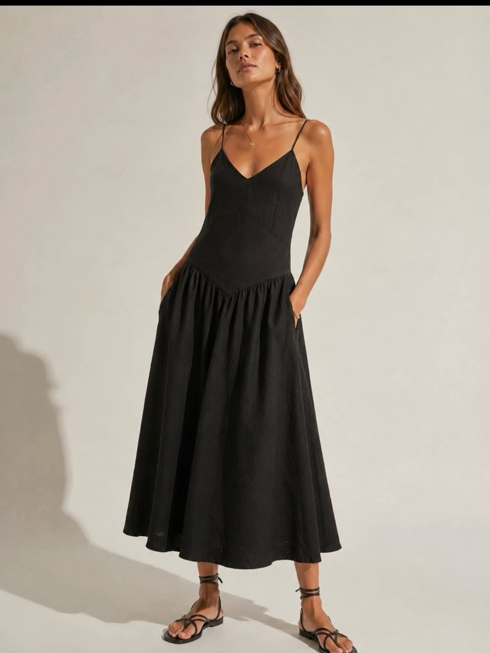 NWT Torn by Ronny Kobo Melinda Dress Black Linen Blend Drop Waist Size Small